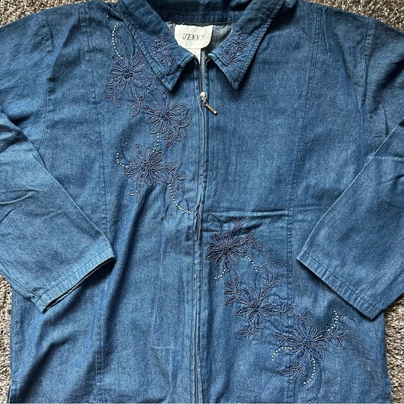 Vintage Retro 80s Jenny Bedazzled Embroidered Blue 2 Piece Set Size XL - Picture 2 of 9